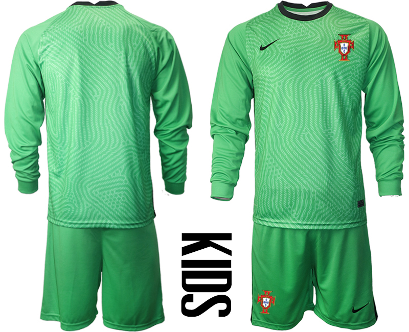 Cheap Youth 2021 European Cup Portugal green Long sleeve goalkeeper Soccer Jersey